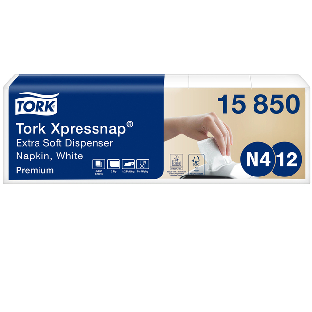 Servetten Tork Expressnap N4 extra zacht premium 1/2 vouw 2-laags 1000 stuks wit 15850