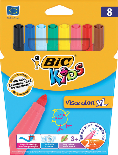 Kleurstift BicKids Visacolor XL assorti blister à 8 stuks