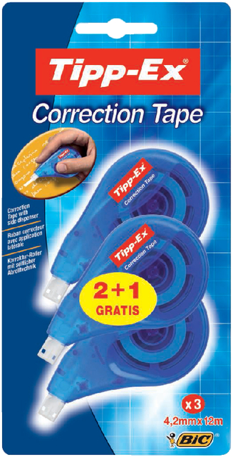 Correctieroller Tipp-ex zijwaarts 4.2mmx12m blister 2+1 gratis