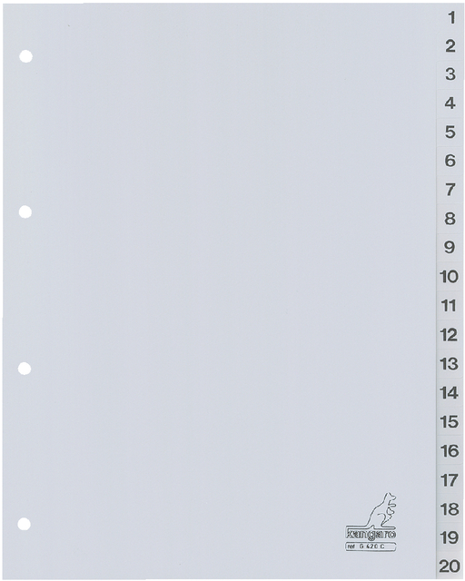 Tabbladen Kangaro 4-gaats G420C 1-20 genummerd grijs PP