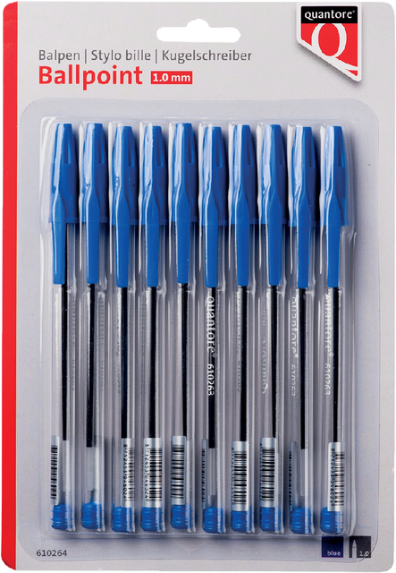 Balpen Quantore stick blauw blister 10 stuks