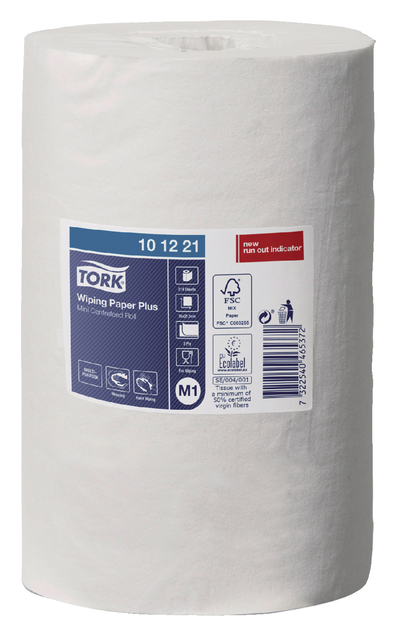 Poetspapier Tork Wiping plus minirol M1 2 laags centerfeed 74,9m wit  101221