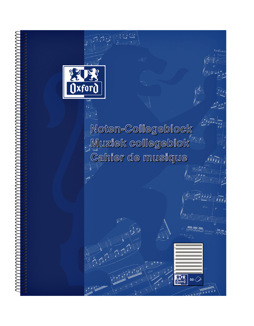 Collegeblok Oxford A4+ muziek 4-gaats 100 pagina’s 80gr blauw