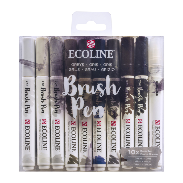 Brushpen Talens Ecoline Grijs blister à 10 stuks assorti