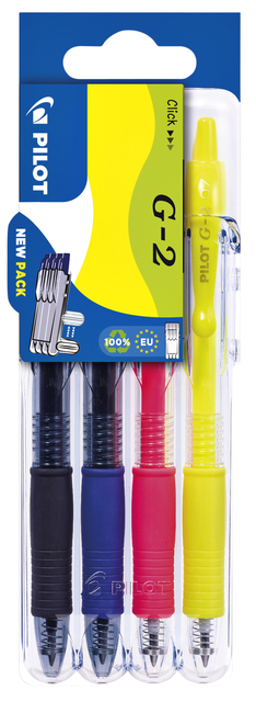 Gelschrijver Pilot clicker medium neon assorti Set2Go à 4 stuks