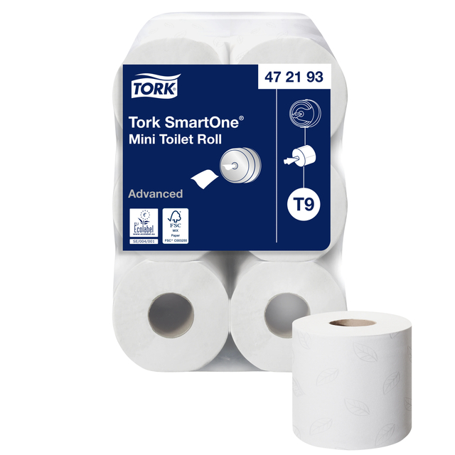 Toiletpapier Tork SmartOne® Mini T9 advanced 2-laags 620 vel  wit  472193