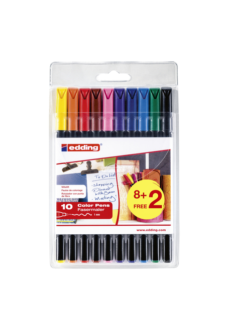 Fineliner edding 1200 fijn assorti set à 8+2 gratis