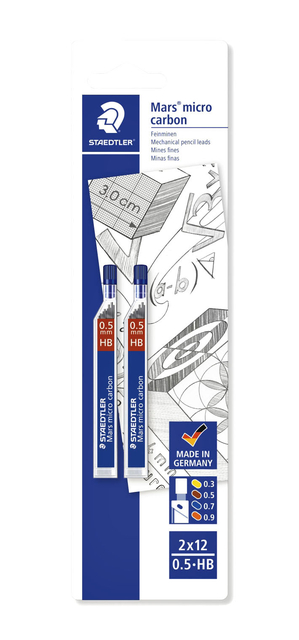 Potloodstift Staedtler Mars Carbon Micro 0.5mm HB blister 2 stuks