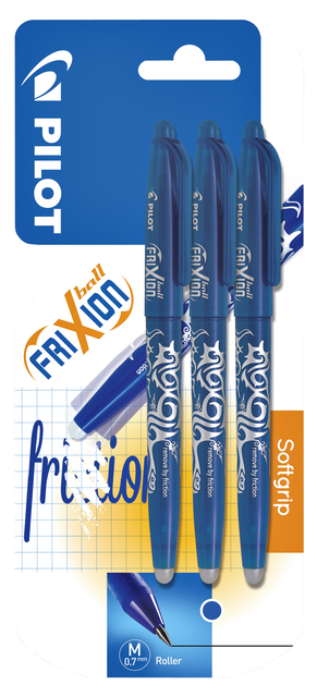 Rollerpen PILOT friXion medium blauw blister à 3 stuks