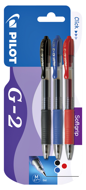 Gelschrijver PILOT G-2 medium assorti blister à 3 stuks