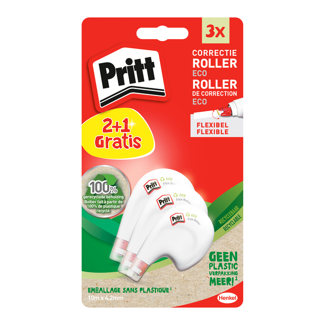 Correctieroller Pritt 4.2mmx10m eco flex blister 2+1 gratis