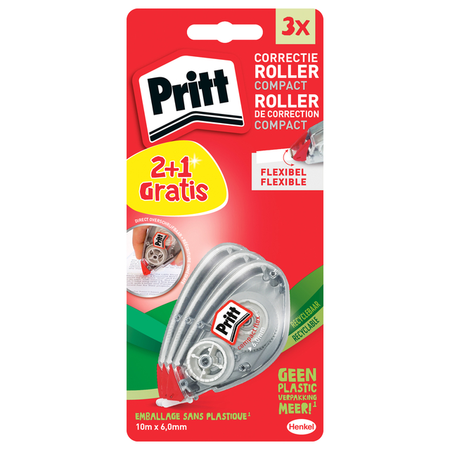 Correctieroller Pritt compact flex 6mm x 10m blister 2+1 gratis