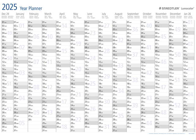 Jaarplanner 2025 Staedtler Lumocolor 84x60cm oprolbaar