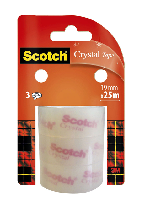 Plakband Scotch Crystal 19mmx25m transparant helder 3 rollen