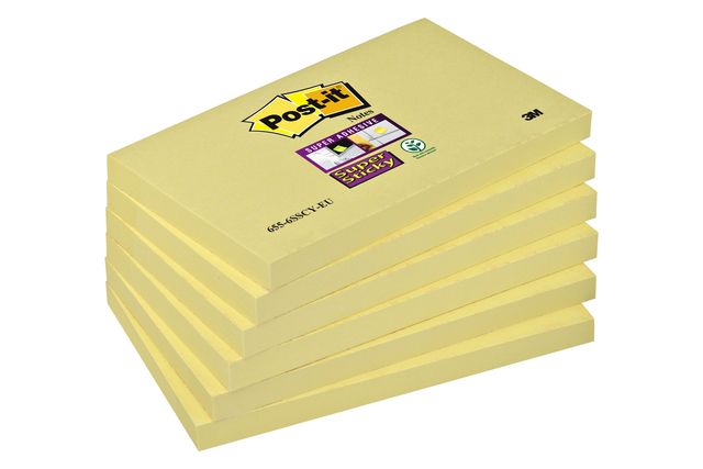 Memoblok Post-it 655 Super Sticky 76x127mm geel