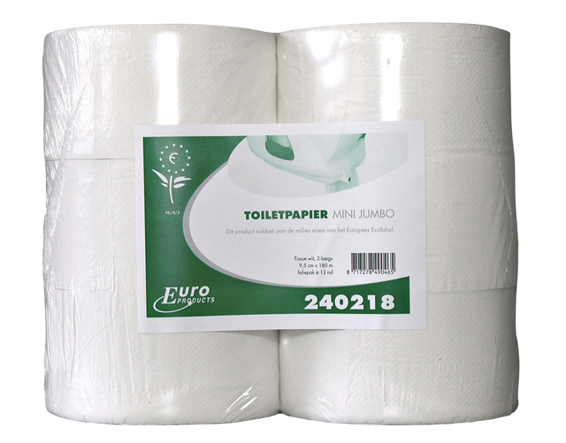 Toiletpapier Euro Products Q5 mini jumbo 2l recycled 180m wit 240218