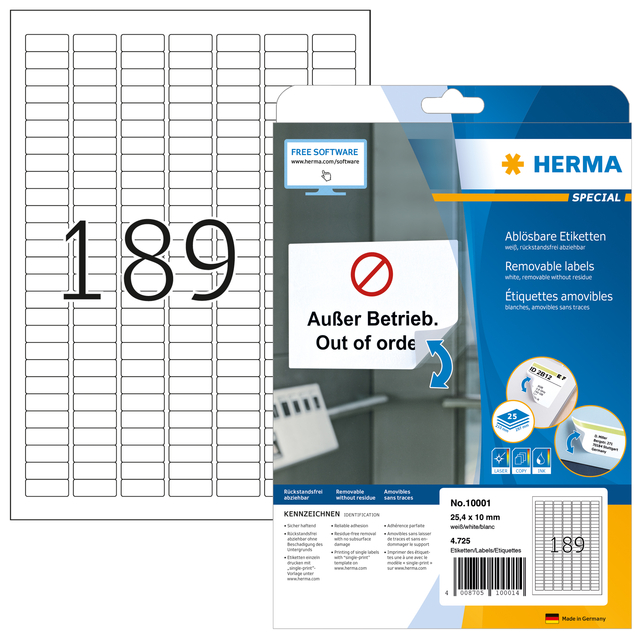 Etiket HERMA 10001 A4 25.4x10mm verwijderbaar wit