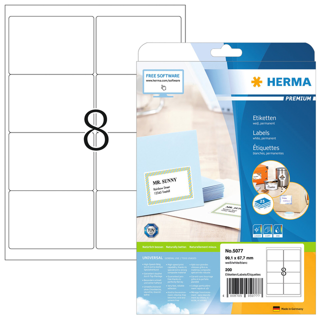 Etiket HERMA 5077 A4 99.1×67.7mm premium 200stuks wit