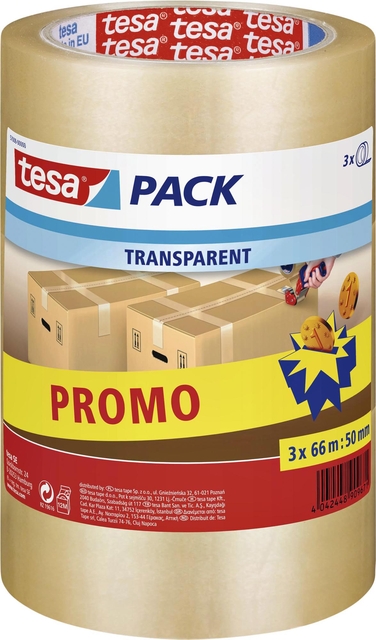 Verpakkingstape tesapack® 66mx50mm transparant promopack