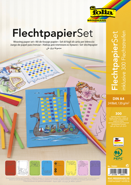 Vlechtpapierset Folia A4 8 designs 24vel inclusief vlechtstroken