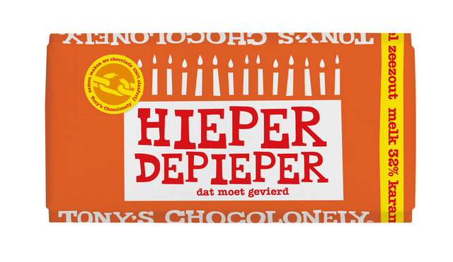 Chocolade Tony’s Chocolonely melk karamel zeezout hieper de pieper reep 180gr