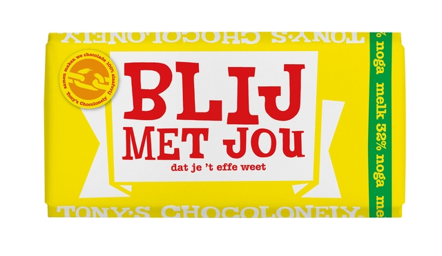 Chocolade Tony’s Chocolonely melk noga blij met jou  reep 180g