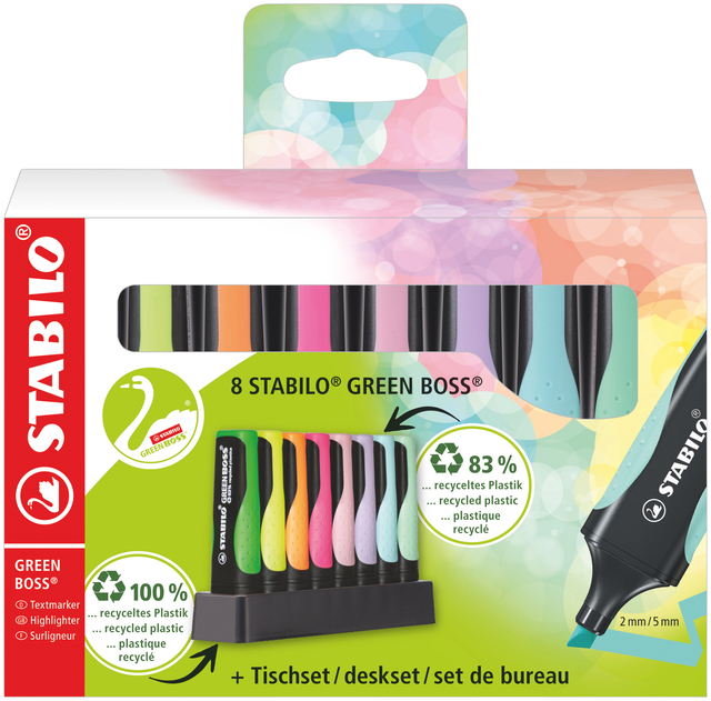 Markeerstift STABILO GREEN BOSS 6070/8 pastel assorti deskset à 8 stuks