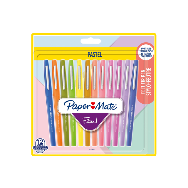 Fineliner Paper Mate Flair Pastel blister à 12 kleuren