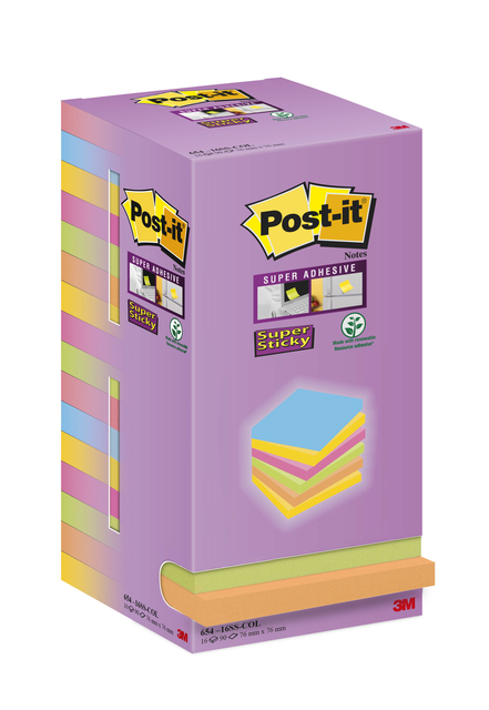 Memoblok Post-it Super Sticky 654 76x76mm color