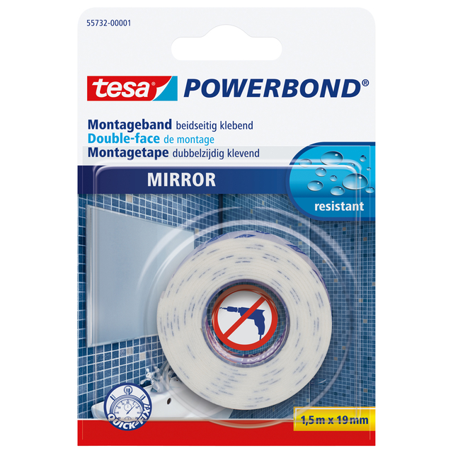 Montagetape tesa® Powerbond Spiegel dubbelzijdig 1,5mx19mm