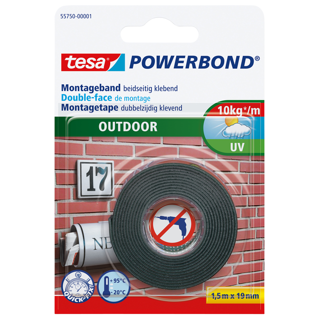 Montagetape tesa® Powerbond Outdoor dubbelzijdig 1,5mx19mm