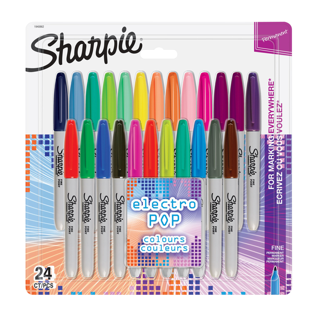 Viltstift Sharpie Electro Pop rond 0.9mm blister à 24 kleuren