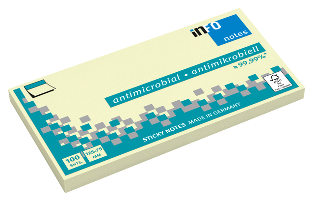 Memoblok info notes antimicrobiëel 100 vel 125x75mm geel 100 vel