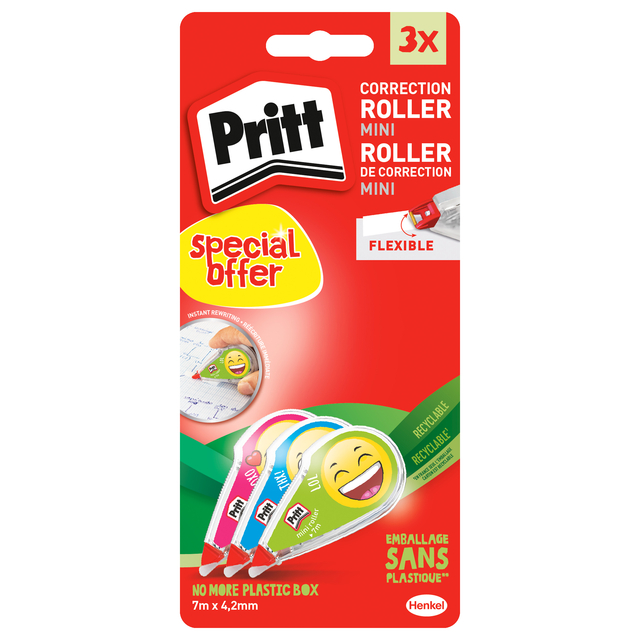 Correctieroller Pritt mini flex 4,2mmx7m Emoji blister 2+1 gratis