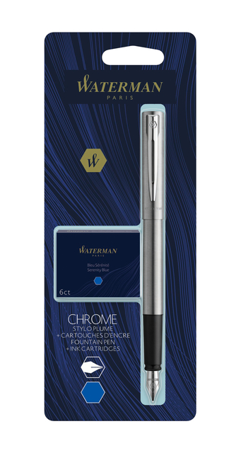 Vulpen Waterman Allure chrome fijn + inktpatronen blauw