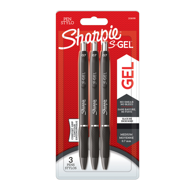 Gelschrijver Sharpie S-gel medium zwart blister à 3 stuks