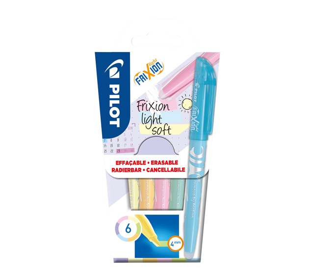 Markeerstift PILOT friXion light soft pastel assorti set à 6 stuks