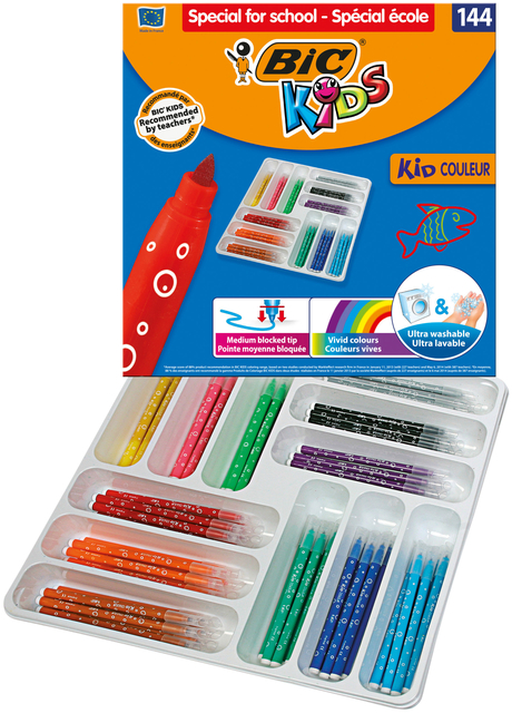 Kleurstiften BicKids couleur medium assorti schoolbox à 144 stuks