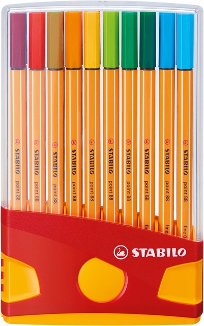 Fineliner STABILO point 88 ColorParade rollerset geel/rood fijn assorti etui à 20 stuks