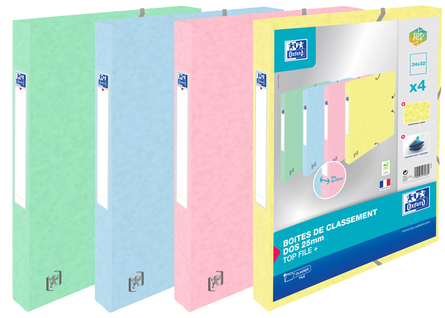 Elastobox Oxford Top File+ A4 25mm pastel assorti 4 stuks