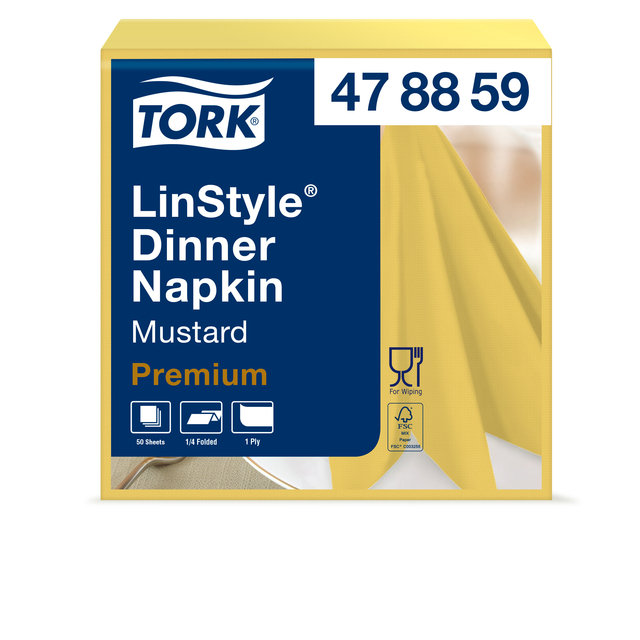 Dinnerservetten Tork LinStyle® 1/4-vouw 1-laags 50 stuks mosterdgeel 478882