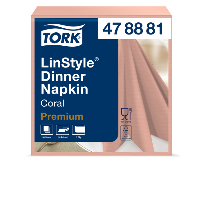 Dinnerservet Tork LinStyle® 1/4-vouw 1-laags 50 stuks koraalrood