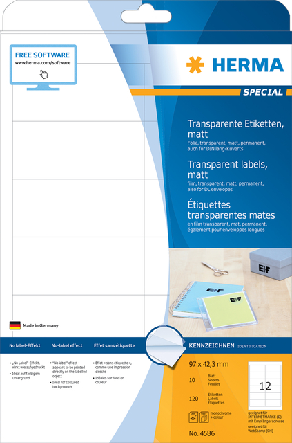 Etiket HERMA 4586 97×42.3mm weerbestendig transparant mat 120stuks