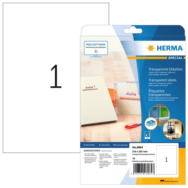 Etiket HERMA 8964 210x297mm transparant glanzend 10stuks