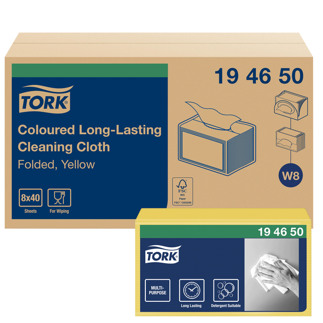 Reiningingsdoek Tork Long Lasting W8 multifunctioneel  geel 194650