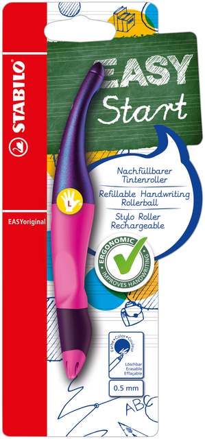 Rollerpen STABILO Easyoriginal linkshandig holograph edition medium magenta blister à 1 stuk