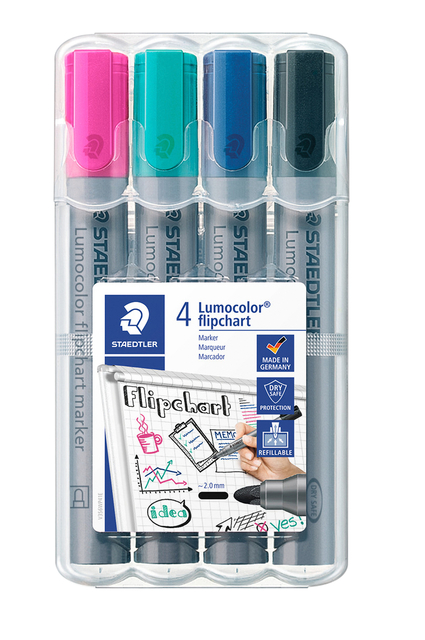 Viltstift Staedtler 356 voor flipover rond 2mm set à 4 stuks assorti