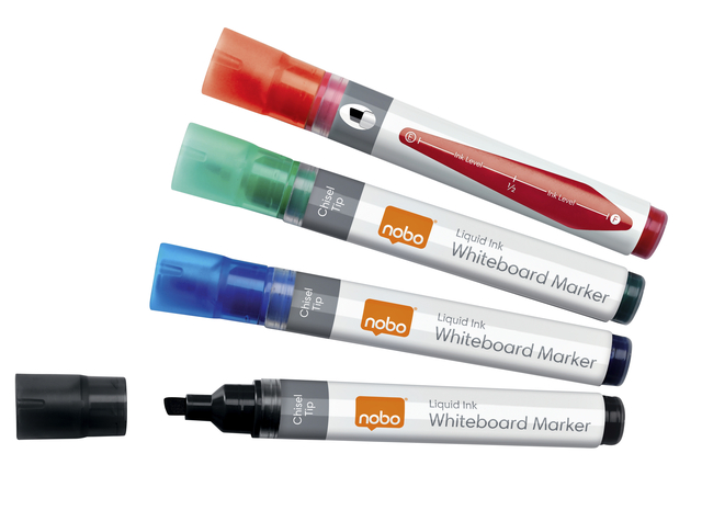 Viltstift Nobo whiteboard Liquid ink schuin assorti 4mm 4st