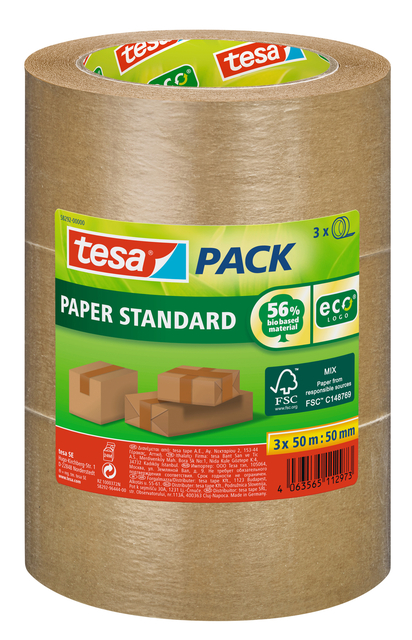 Verpakkingstape tesapack® Papier Standard ecoLogo 50mx50mm bruin bundel