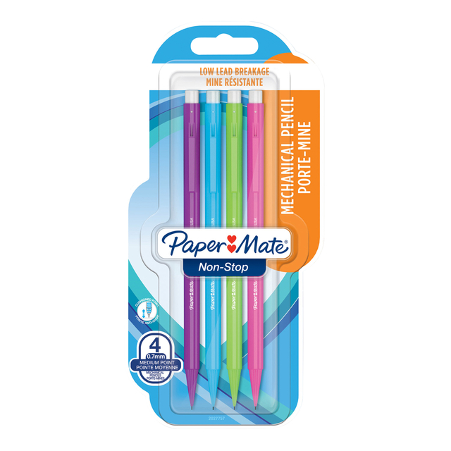 Vulpotlood Paper Mate non stop 0.7mm HB assorti blister à 4 stuks